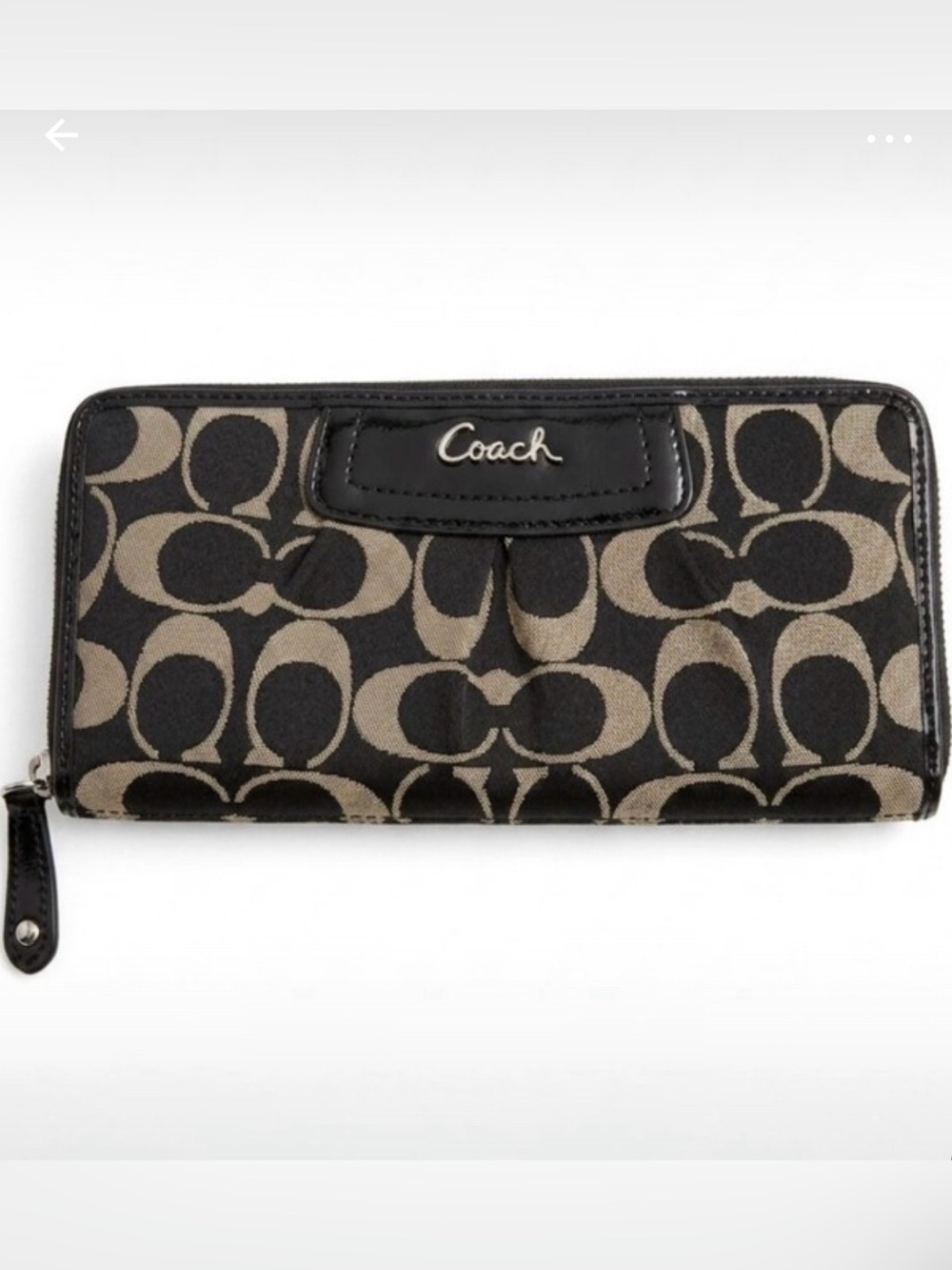 Coach Black and Khaki Signature Zip Wallet